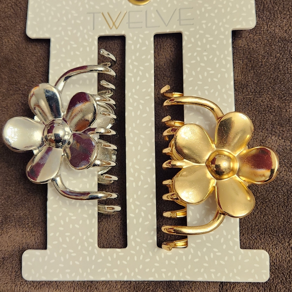 Twelve by Twelve Gold and Silver Flower Hair Clips